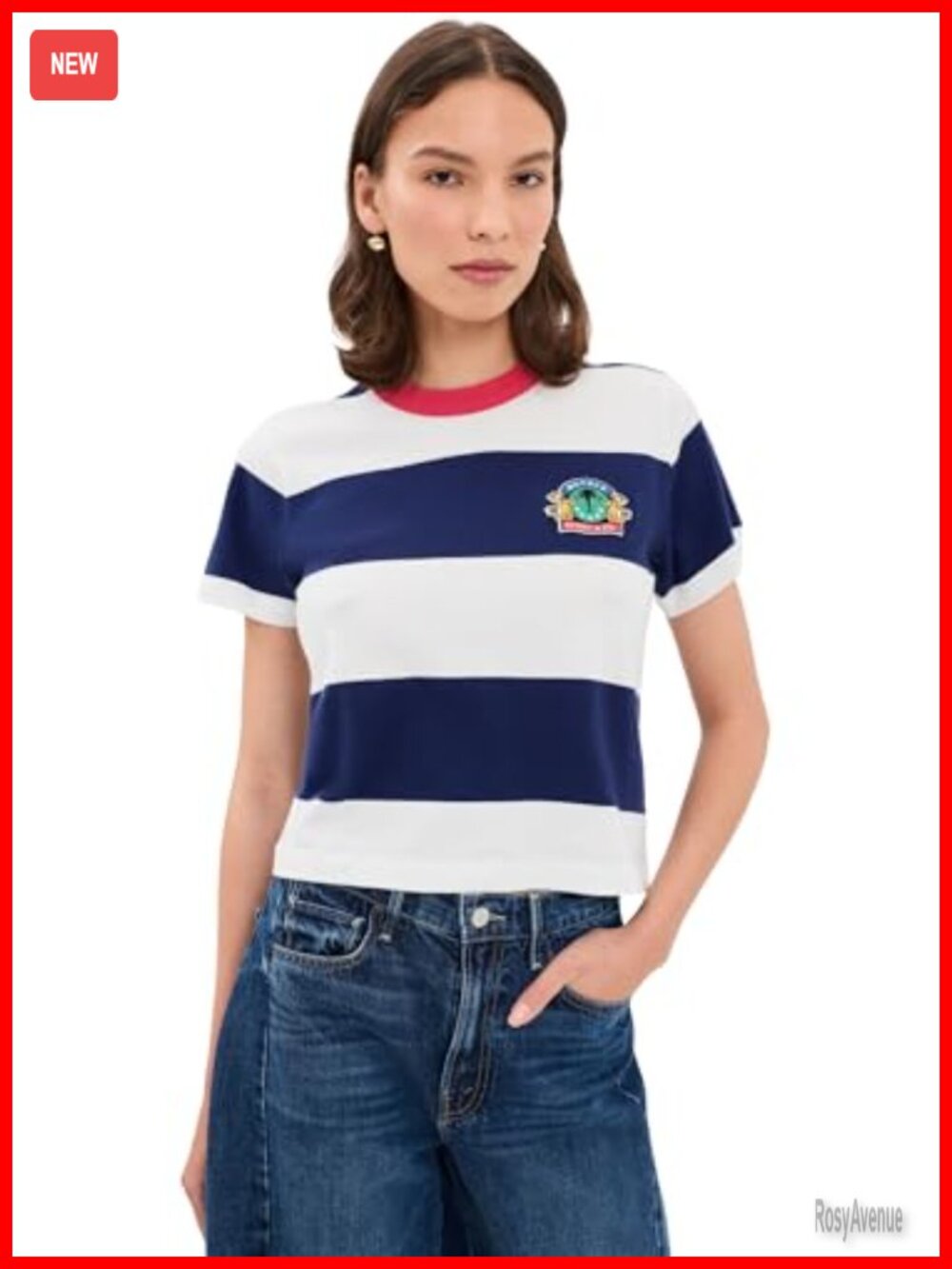 Mother The Boxy Goodie Goodie Stripe Tee Crew Neck Short Sleeve